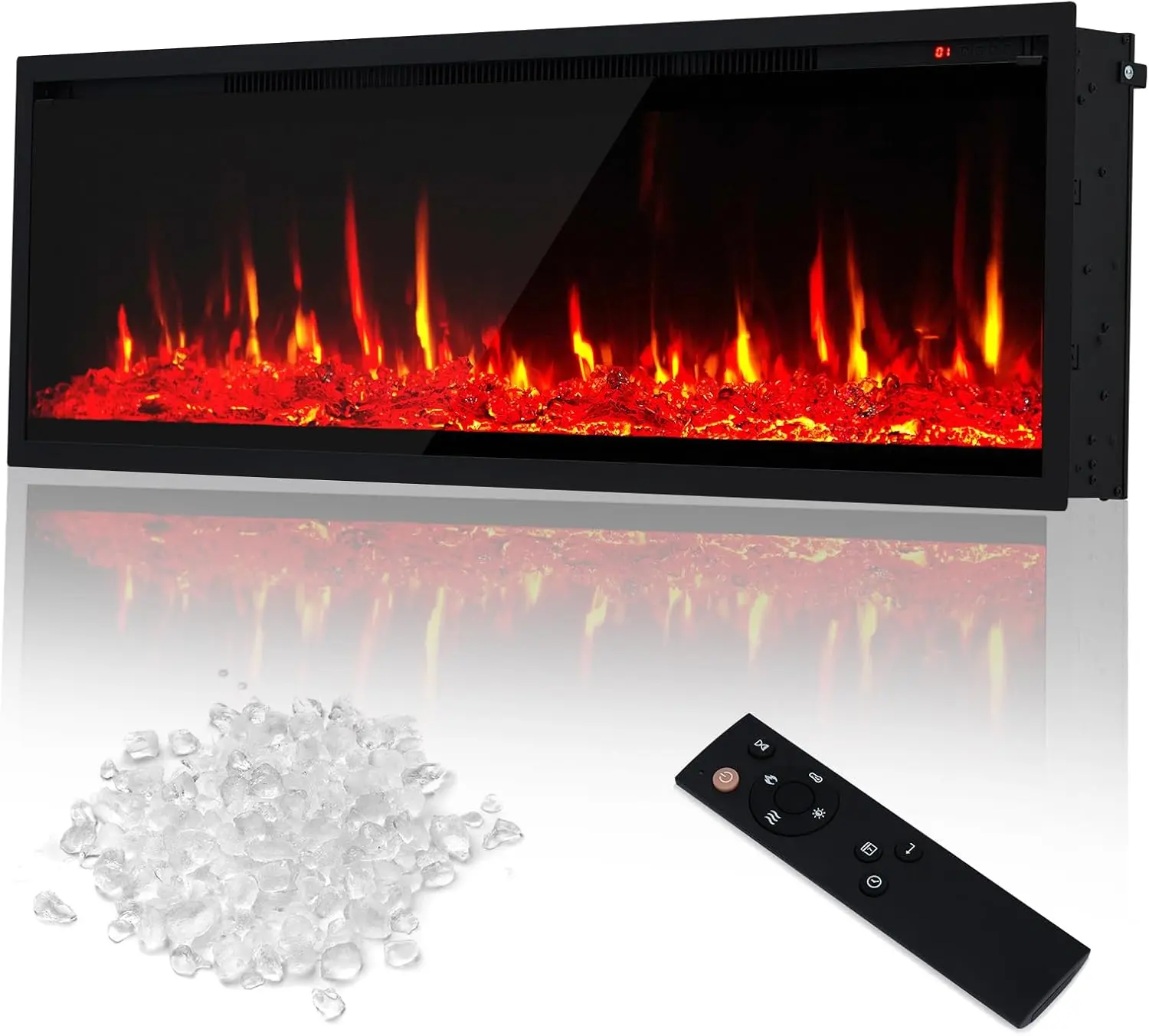 50 in Recessed & Wall-Mounted Electric Fireplace for Home Decor - Log & Crystal Inserts, Adjustable Flame Effects, 750/1500W Heater, Silent Operation, Convenient Controls, On-Off Timer, Remote Control, Touch Screen