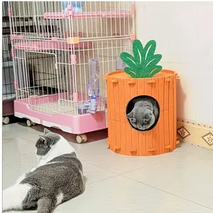 Carrot-Themed Cat Condo Villa with Scratching Board Integrated Wear-Resistant Low-Dust All-Season Felt Construction Removable Design Cozy Cat House Cats Love
