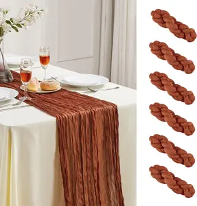 6 Pack Terracotta Cheesecloth Table Runner 10FT Long Boho Gauze Table Runner Rustic Sheer Runner for Spring Wedding Bridal Birthday Party Table Decor Home Thanksgiving Decor, 35" x 120"