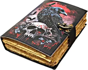 Blank Spell Book of Shadows Journal Leather Gothic Journal Magical Raven Skull Spiral Notebook Mystery Crow Journal Grimoire  Spellwork Journal Leather Sketchbook Leather Notebook gifts