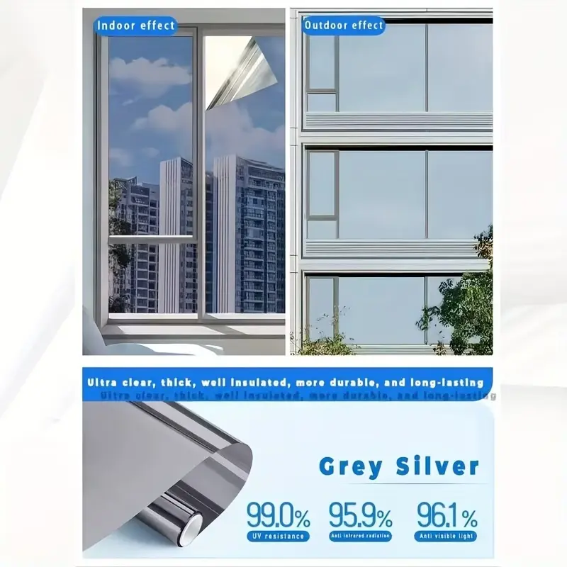 MIDOAIS Large One-Way Privacy Window Film for home and office windows. Features electrostatic adhesion—no glue required—and provides UV protection, sunshade, and heat insulation. A summer must-have. Bonus gifts:spray bottle, measuring tape, and squeegee.
