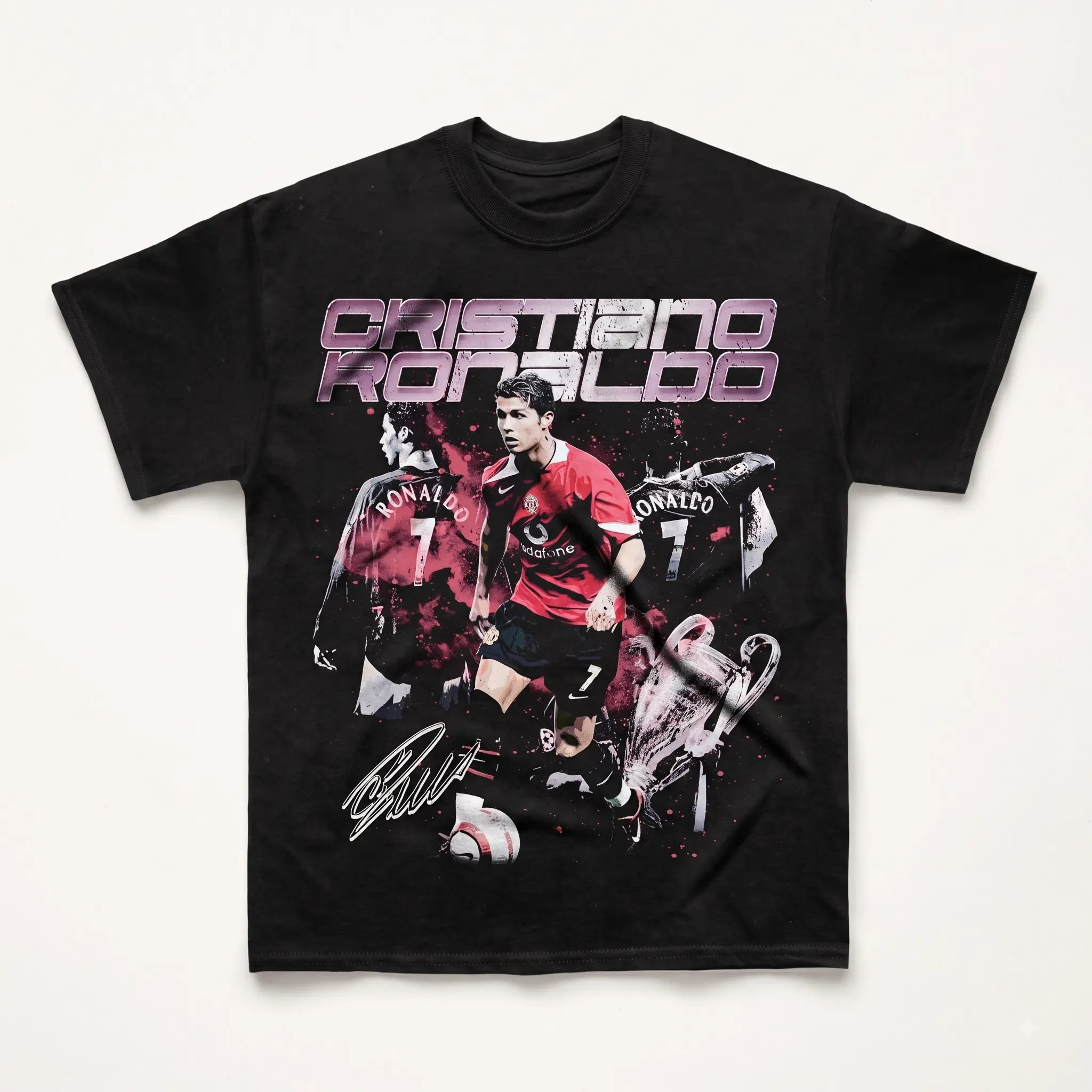 Cristiano Ronaldo Graphic T-Shirt For Adults And Youth, Number 7 Soccer Player Collage Tee, Black Football Shirt, Mens Clothing, Youth Boys Clothing, Kids Clothing