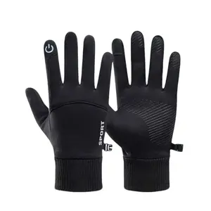 Black Winter Warm Full Fingers Waterproof Cycling Outdoor Sports Running Motorcycle Ski Touch Screen Fleece Gloves Snow Gloves