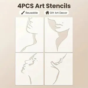 4 Piece Face Contour Template Set, Multifunctional Portrait Templates, Modern Face Design, A4 Size, Washable & Reusable, DIY Crafts