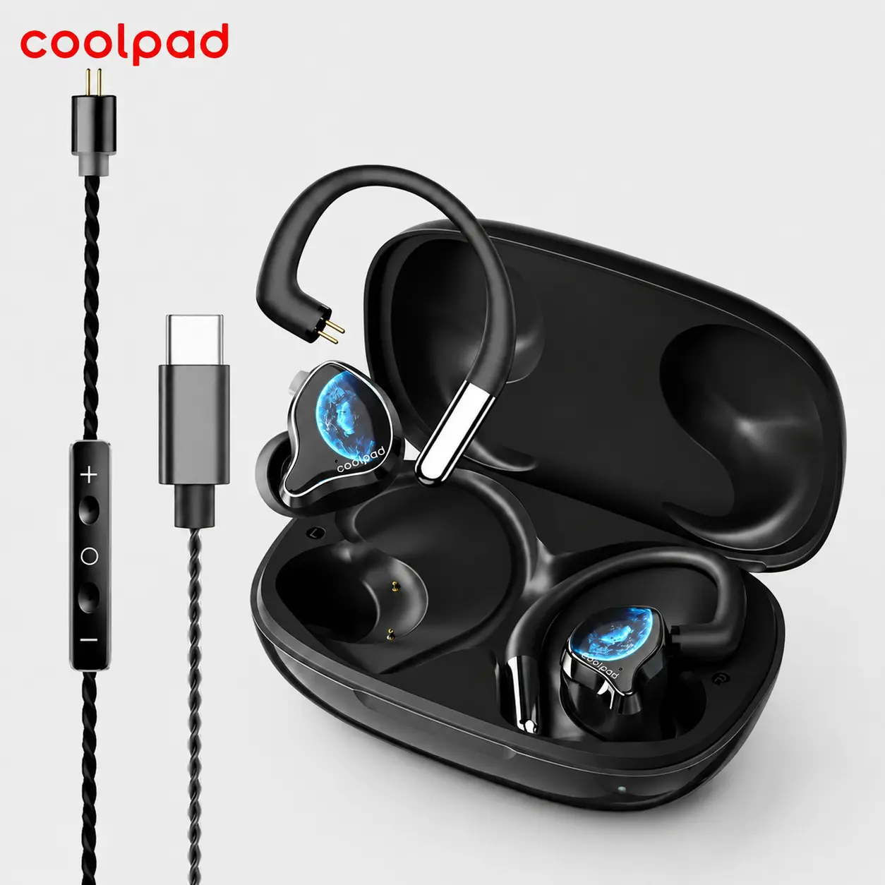 Coolpad 3-in-1 Detachable Wired Audio Headset with Mic - In-Ear, Ear-Hook, Karaoke Mode, Type-C HiFi Earbuds for iPhone/Android Multi-Platform Compatibility