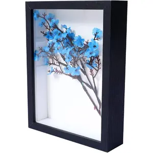 Shadow Box 6x8 Picture Frame with HD Plexiglass Deep Wood Memory Box Display case for Flowers,Ticket,Memorabilia,Keepsake,Medal,Art and Photos,Black