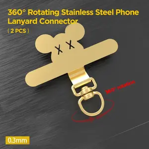 Upgrade Version 360° Rotating Stainless Steel Phone Lanyard Connector, Ultra-Thin Silver Color Patch Design, Universal Safety Rope Accessory