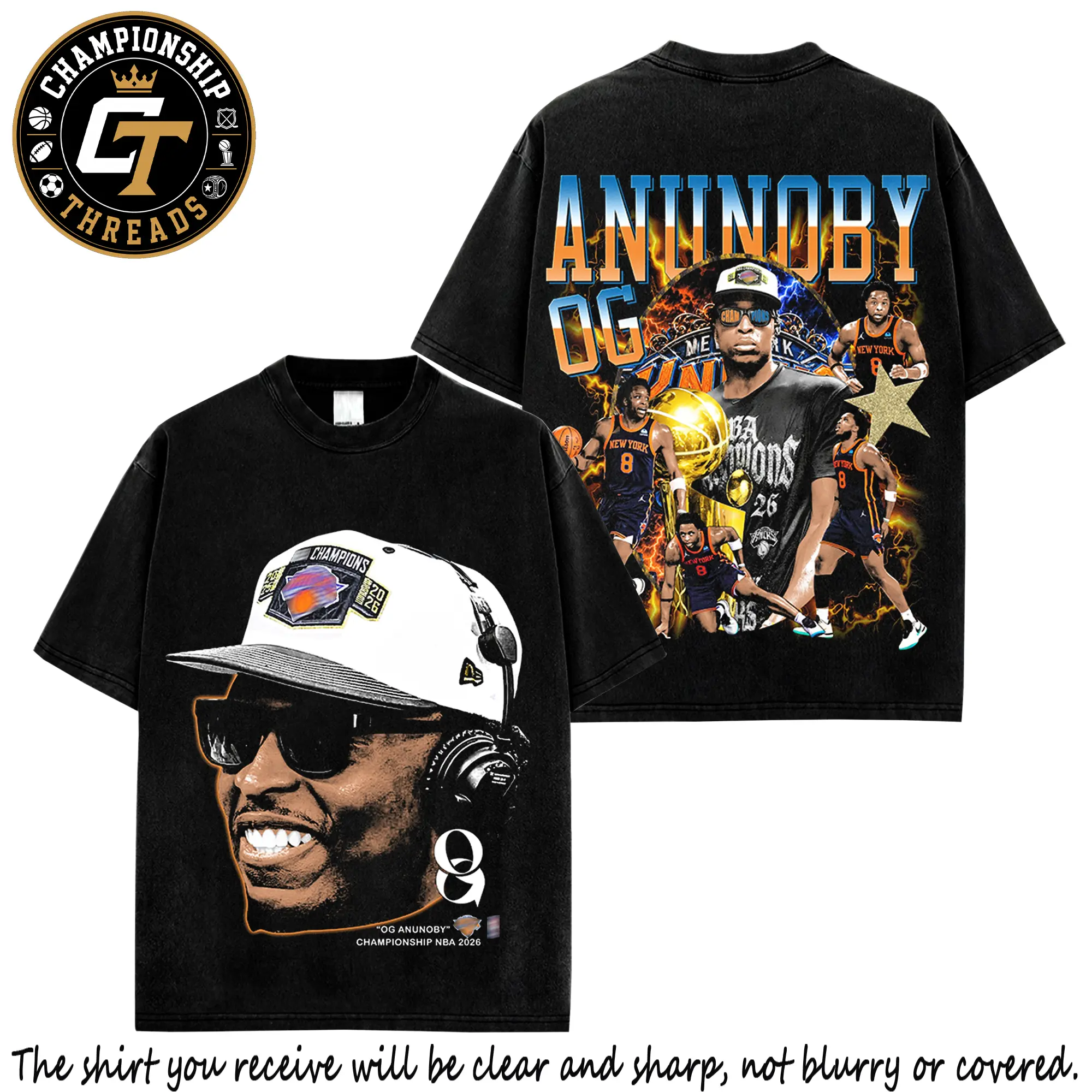 OG Anunoby Championship 2026 Premium Cotton T-Shirt, New York Basketball Star Graphic Tee, Orange Blue Hoops Streetwear Shirt, Vintage Finals Fan Apparel, Gift For Basketball Fans