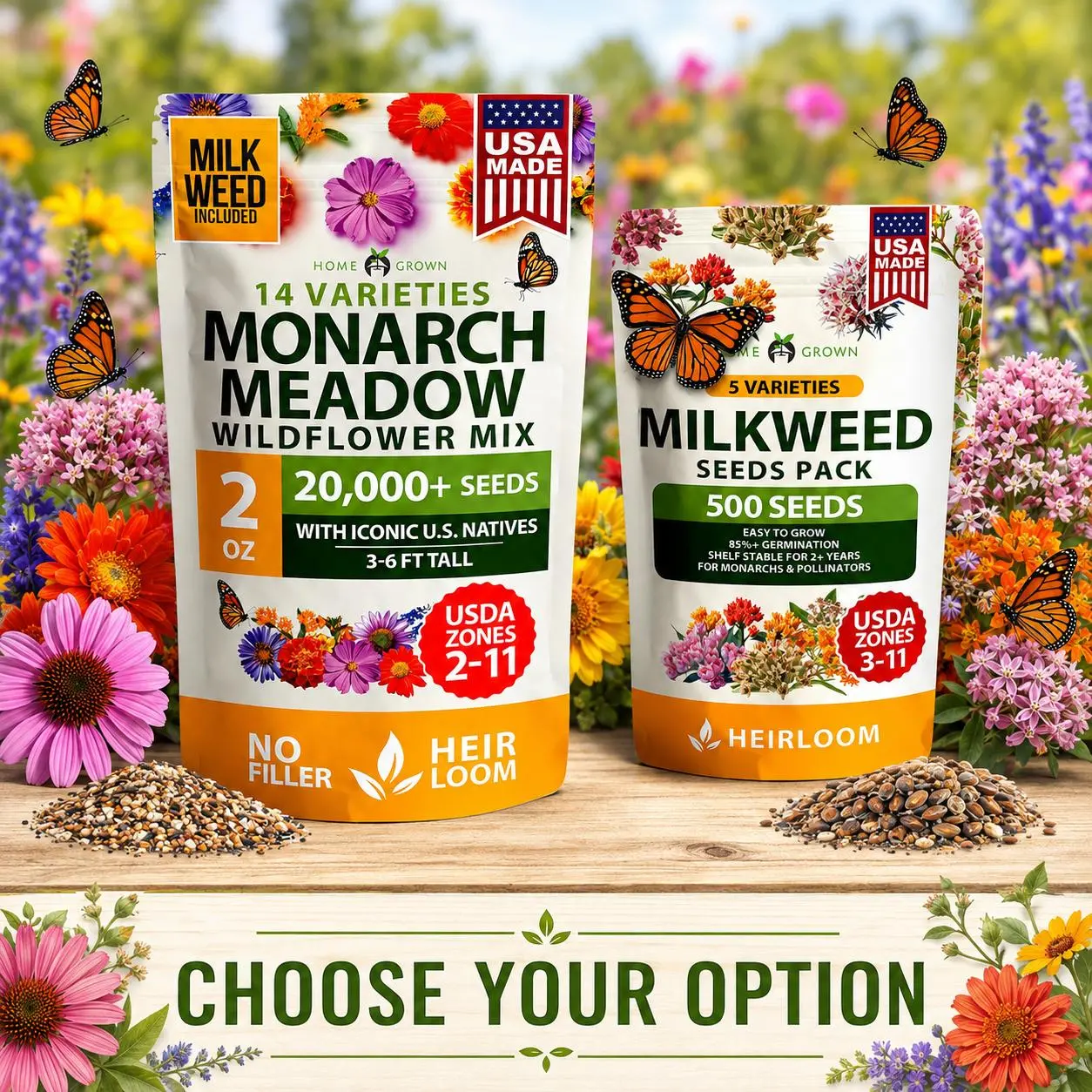 Milkweed Flower Seeds - 500+ Heirloom Perennial Wildflower Seeds (5 Individual Asclepias syriaca Varieties) for Butterfly Garden, Pollinator Pathways, Habitat Restoration, Grows in Zones 3-10, Natural Blooms