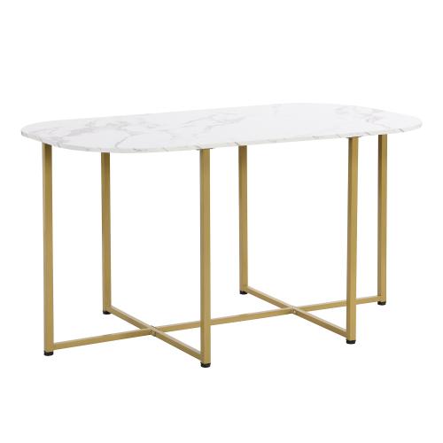 Modern 7-Piece Dining Table Set with Faux Marble Table and Triangular Chair Design, Compact 55Inch Kitchen Table Set for Small Places (Golden+White) Modern 7-Piece Dining Table Set with Faux Marble Table and Triangular Chair Design, Compact 55Inch Kitchen Table Set for Small Places (Golden+White)