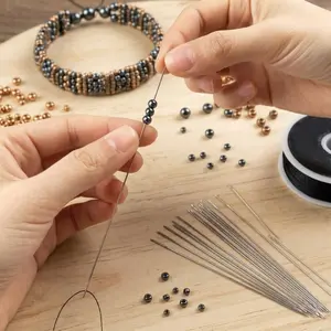 Stainless Steel Beading Needles Set for Jewelry Making, Large Eye Sewing Needles for DIY Crafting, Rustproof Strong Wire Threading Tools, Easy to Use with Thin or Thick Threads, Durable Bead Stringing Supplies.