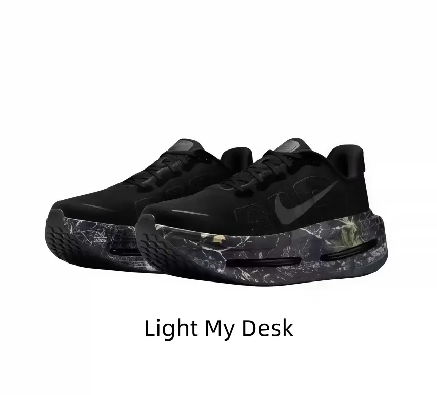 Black Running Shoes with Camo-Print Midsole & Full-Length Visible Air Cushion – Breathable Mesh Upper for Daily Walks or Gym Sessions