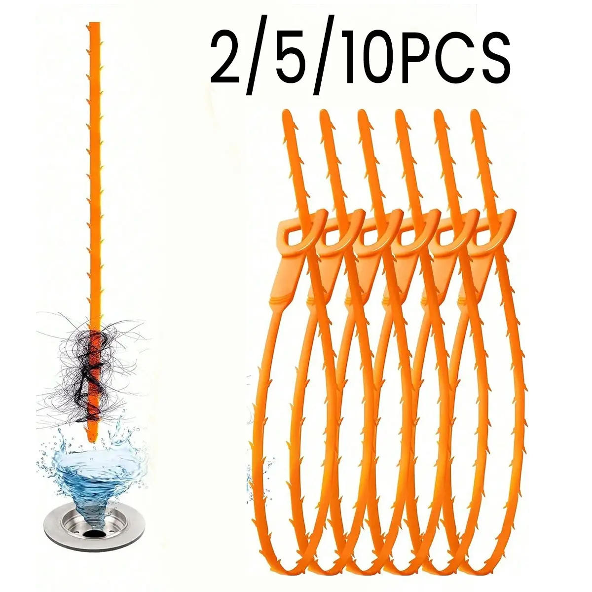 Drain Pipe Unclogger Set, Hair Clog Remover, Shower Drain Cleaner, Sink Unblocker, Nylon Coated Metal, Bathroom & Kitchen Use