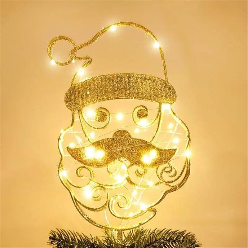 Gold Santa Claus Christmas Tree Topper with 30 LED Lights, Timer Feature, Sparkling Lights, Traditional Ornaments for Indoor Home Decor
