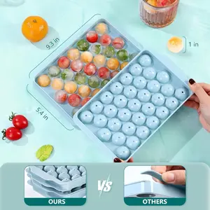 2 Trays Round Ice Cube Tray with Lid - Making 66PCS Sphere Chilling Cocktail Whiskey Tea Coffee - Kitchen, Utensils