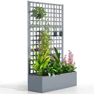 Raised Planter Box with Built In Trellis Provides Stable Support for Climbing Flowers and Vegetables to Create Beautiful Vertical Garden and Upgrade Outdoor Aesthetics
