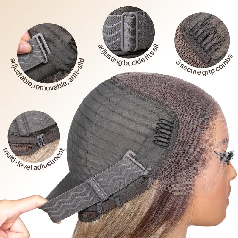 BrownBomb 13x6 Glueless Lace Front Layered Wig 26 Inch Pre Plucked Pre Cut Synthetic Hair 220% Density with Bangs Vivid Self Growing Clean Hairline 3 Second Wear for Daily Use and Wig Night