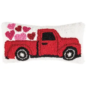 6" x 12" Heart Truck Hooked Valentine's Day Pillow by Valerie
