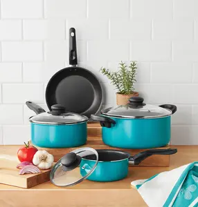 Mainstays 7 Piece Non-Stick Cookware Set Aluminum Teal Lightweight Oven
