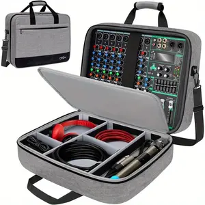 Audio Mixer Case (Interior 15.5"x 13"x 6") Protective DJ Mixer Bag with 10mm Padding, Large-Capacity Recording Equipment Bag Soft with Adjustable Storage for Cables Podcast Gears and Mics Valentine'S Day gift, Gray