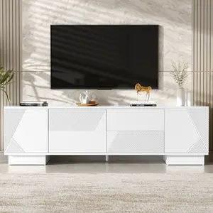 70.8'' Modern TV Stand for TVs up to 75 Inches, Entertainment Center with Storage Cabinets, 4 Drawers and a Metal Center Leg, Minimalist Modern Media TV Console Table for Living Room