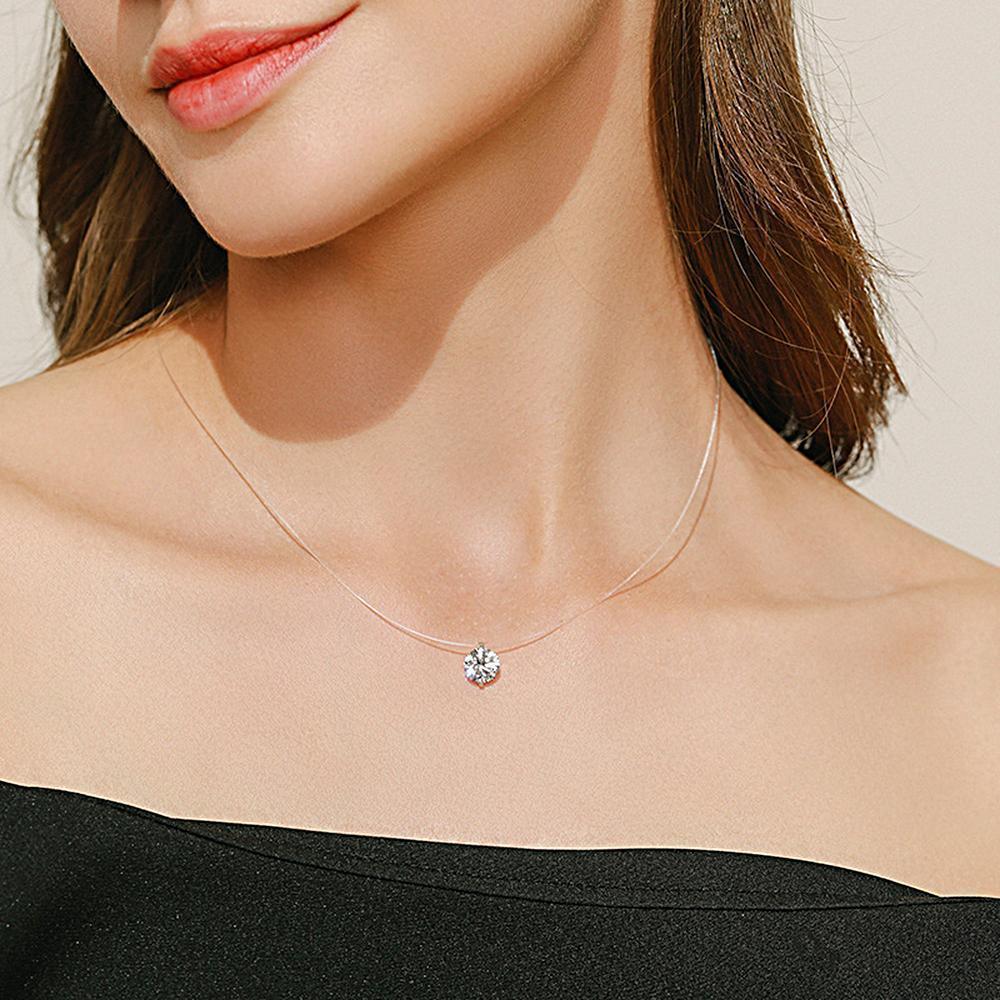 D VVS1 2 Carat Moissanite Pendant Necklace For Women Sterling Silver Transparent Fishing Line Chain Party Fine Jewelry GRA D VVS1 2 Carat Moissanite Pendant Necklace For Women Sterling Silver Transparent Fishing Line Chain Party Fine Jewelry GRA