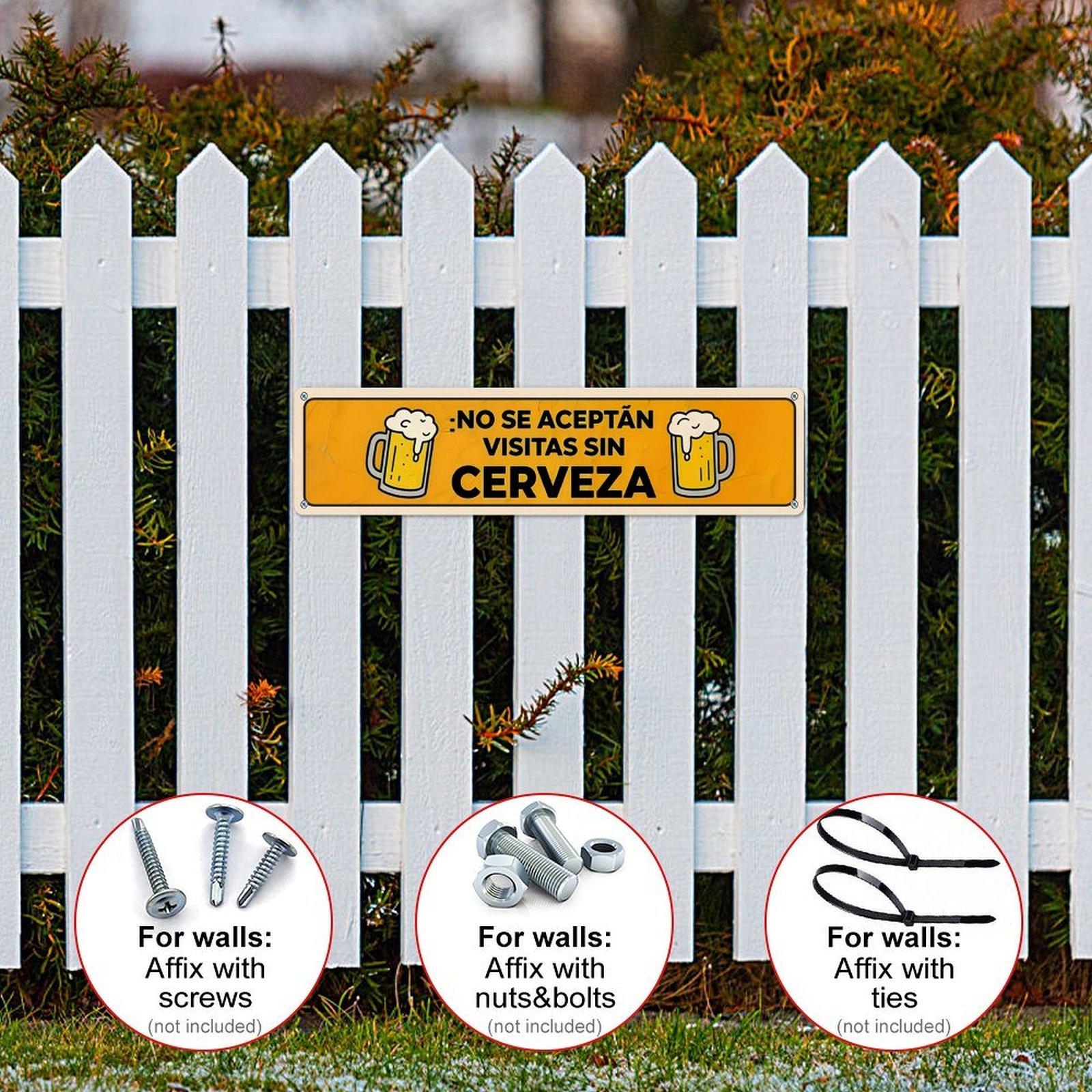 16×4 Inch "No Se Aceptan Visitas Sin Cerveza" Funny Metal Sign, Vintage Spanish Beer Aluminum Wall Decor, Pre-drilled Humorous Bar Sign for Home Man Cave, Novelty Gift for Beer Lovers