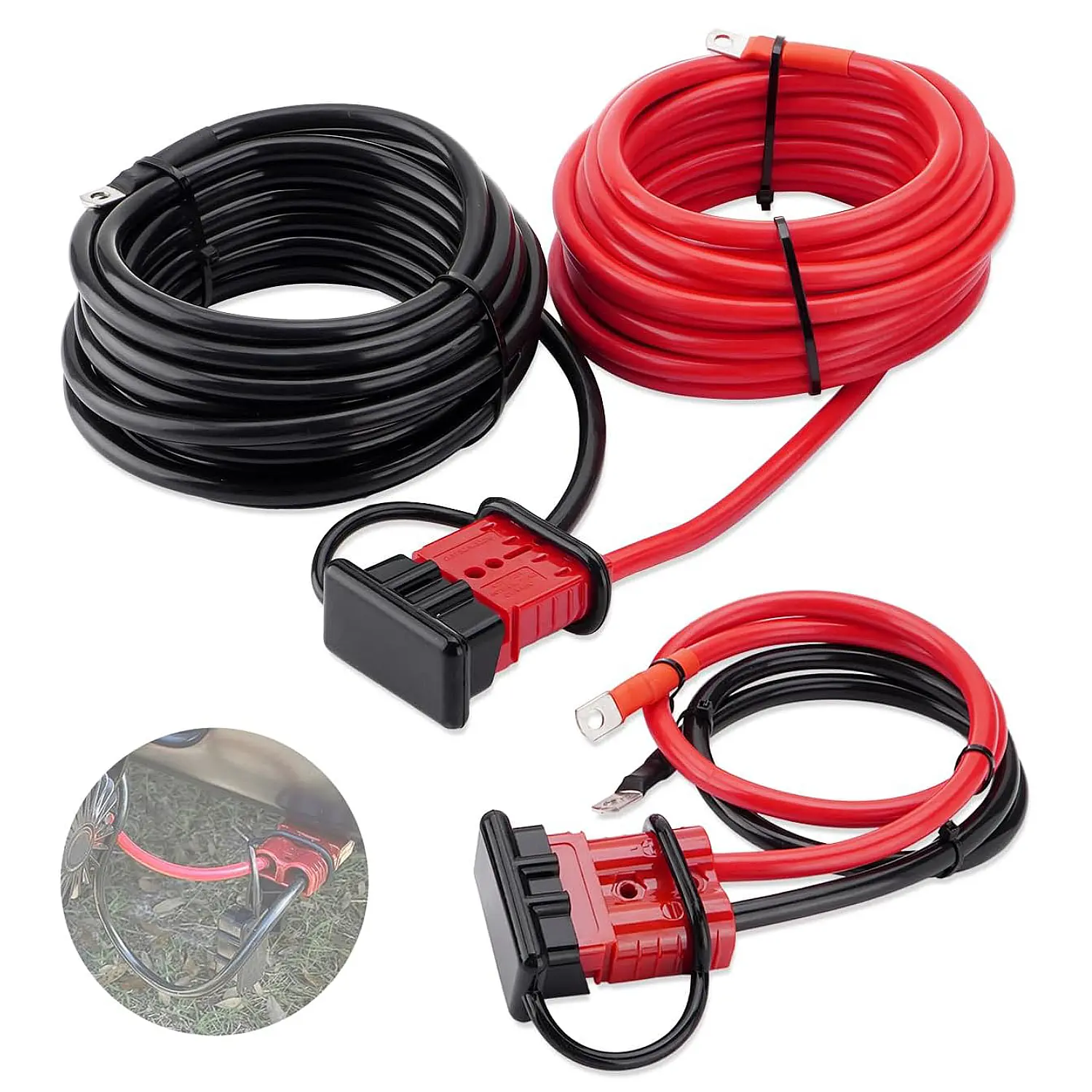 24 FT Sheathed Quick Disconnect Winch Power Cable with 6 Gauge (6 AWG) Copper Wiring, Heavy Duty Automotive Tool, Vehicle Accessory, Father's Day Gift