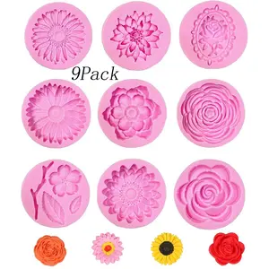 9 Pack Flower Silicone Molds,Perfect for Cupcake Decor, Chocolate,Super Versatile DIY Must-Have,Easy to Use & Clean, Elevate Your Baking,Handcraft Game with Adorable Flower Shapes