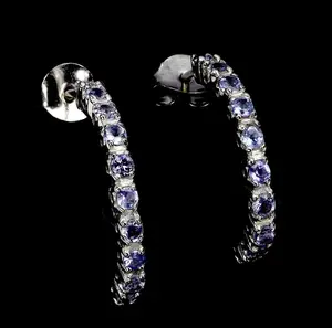 Natural Tanzanite Half Hoop Earrings