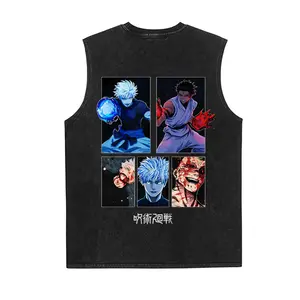 Men's Jujutsu Kaisen Anime 90s Vintage Graphic Tank Top, Streetwear Vest, Vacation Outfits Sleeveless Streetwear Top