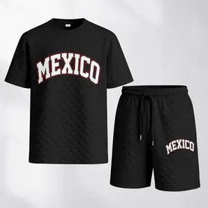 Men's Spring/Summer Mexican-Print Plaid Drawstring Shorts Set—A casual summer outfit featuring a short-sleeve shirt and shorts, ideal for both everyday wear and athletic activities