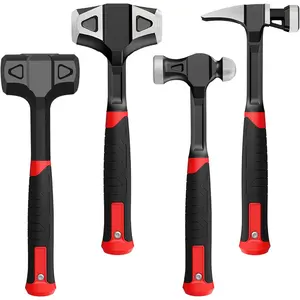 4- Hammer Set - 2LB  Blow, 24oz Ball Peen, 20oz Claw, 3LB Sledgehammer - One- Carbon Steel Forging,  Anti-Slip Rubber Grips for Garages, Repair Shops, and DIY