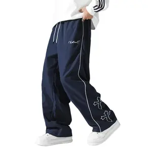 Men's Loose-Fit Jogger Sweatpants - White Stripes, Elastic Waistband, Comfortable, Fashionable, 2026 Trend Athletic Streetwear for Casual Everyday Wear
