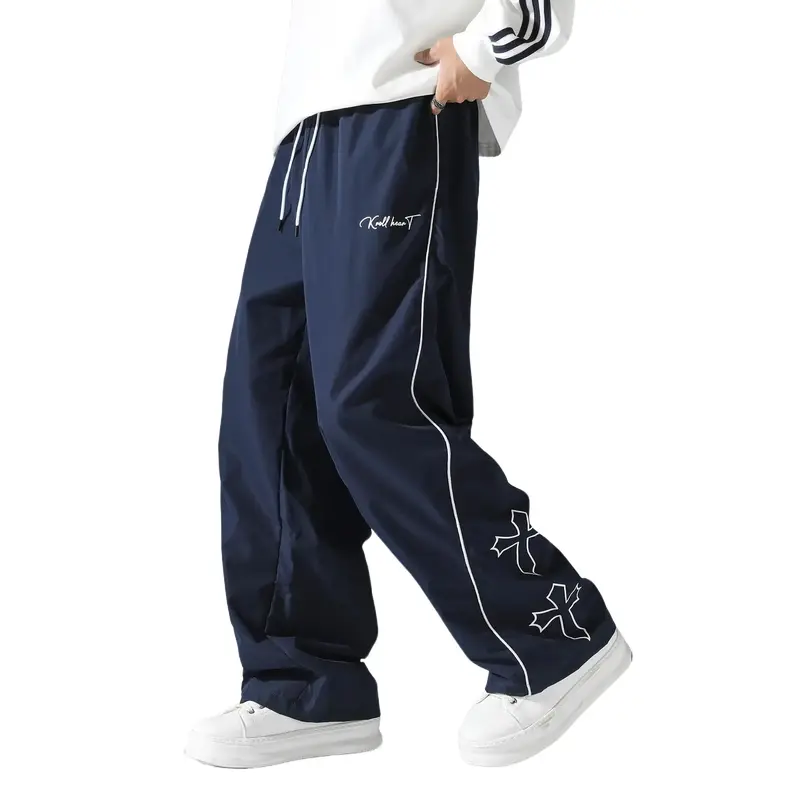 Men's Loose Fit Jogger Sweatpants White Stripes, Elastic Waistband, Comfortable, Fashionable, 2026 Trend Athletic Streetwear for Casual Everyday Wear