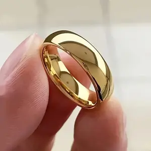 6mm Classic Gold Solid Stainless Steel Simple Elegant Single prom Ring Golden Plated Titanium Wedding Band