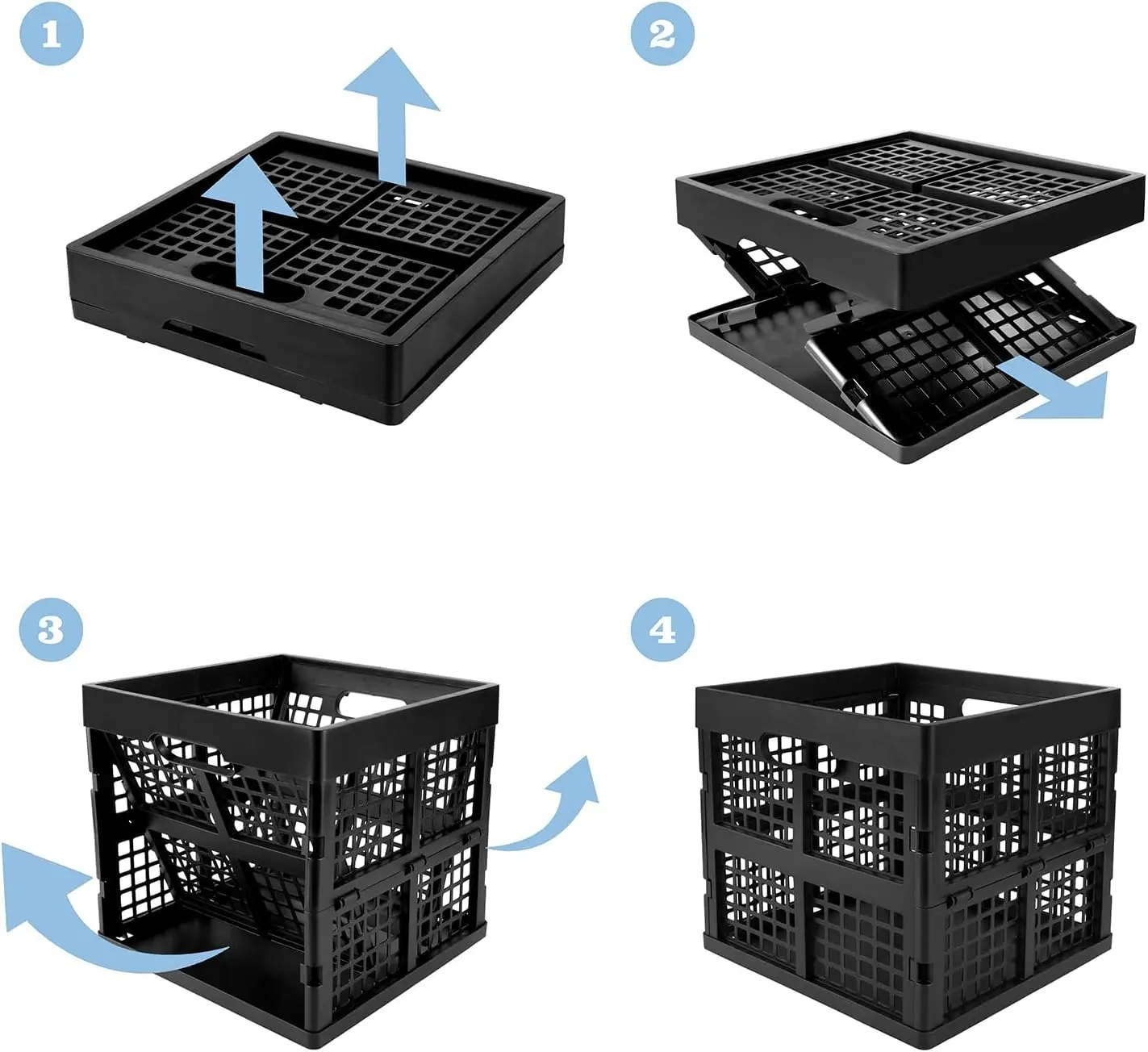 Eslite 3-Pack Collapsible Plastic Storage Crates,Foldable Crates for Storage,16L (Black)