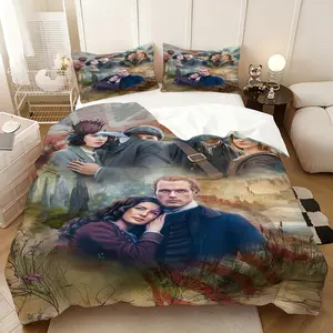 Outlander Blood of My Blood Season classic bed three-piece set, elegant printing including quilt cover double pillowcase, Christmas and New Year gifts intimate, dormitory bed and breakfast soft, film and television fans, animation fans collection gifts.