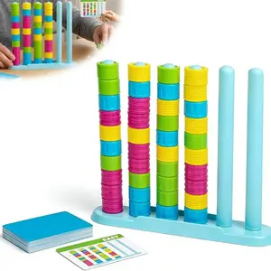 Color Match Challenge Wooden Board Game - Quick Thinking Stacking Puzzle for Kids & Adults - Travel-Friendly Family Party Game with 48 Colorful Rings & Cards - Fun Tabletop Game for 2-4 Players Stacker
