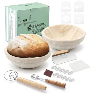 Premium Round Bread Banneton Basket with Liner - Perfect Brotform Proofing Basket for Making Beautiful Bread - Ultimate Bundle (2x 9" basket)