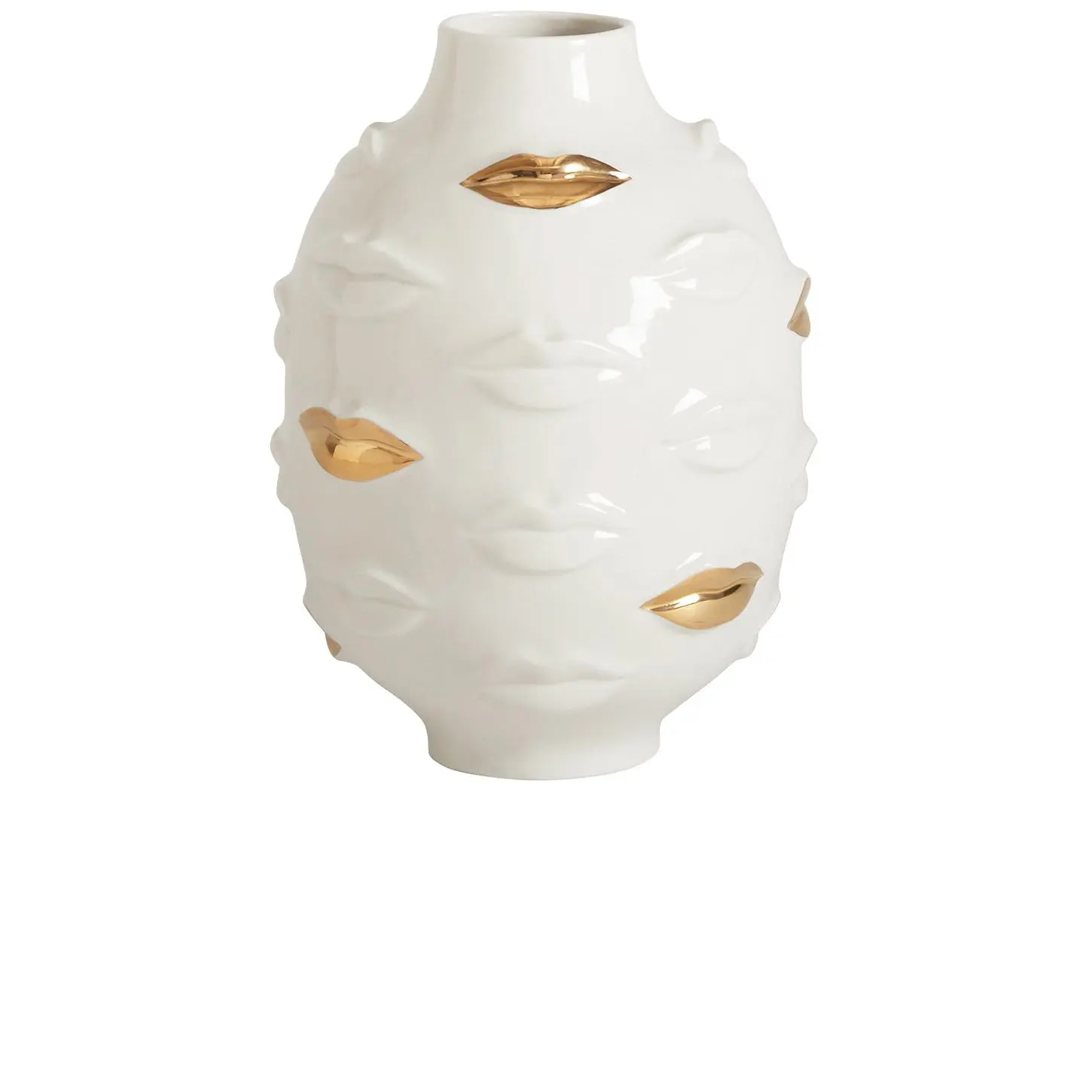 Jonathan Adler Gilded Gala Round Vase in White & Gold