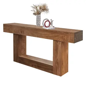 63 Inch Wood Narrow Entryway Table, 2 Tier Farmhouse Console Table Behind Couch with Storage, Mid Century Modern Foyer Furniture for Hallway, Entrance, Living Room, Natural