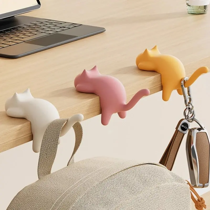 Cute Cat Tail Hook, No-Drill Office Student Bag Holder, Adorable Lazy Pet Style, Desk Organizer for Bags & Accessories, Bag Hanger