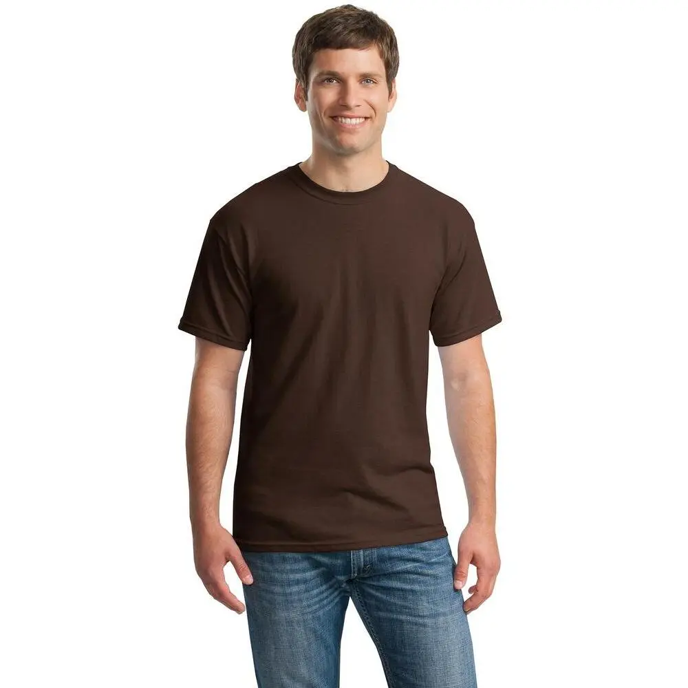 Gildan Men's Heavy Preshrunk Cotton 5.3 oz. Short Sleeve Round Neck T-Shirt - Dark Chocolate, Seamless Rib, Classic Fit, Plain, Unisex Casual Streetwear Menswear Top, Sizes 2XL-5XL