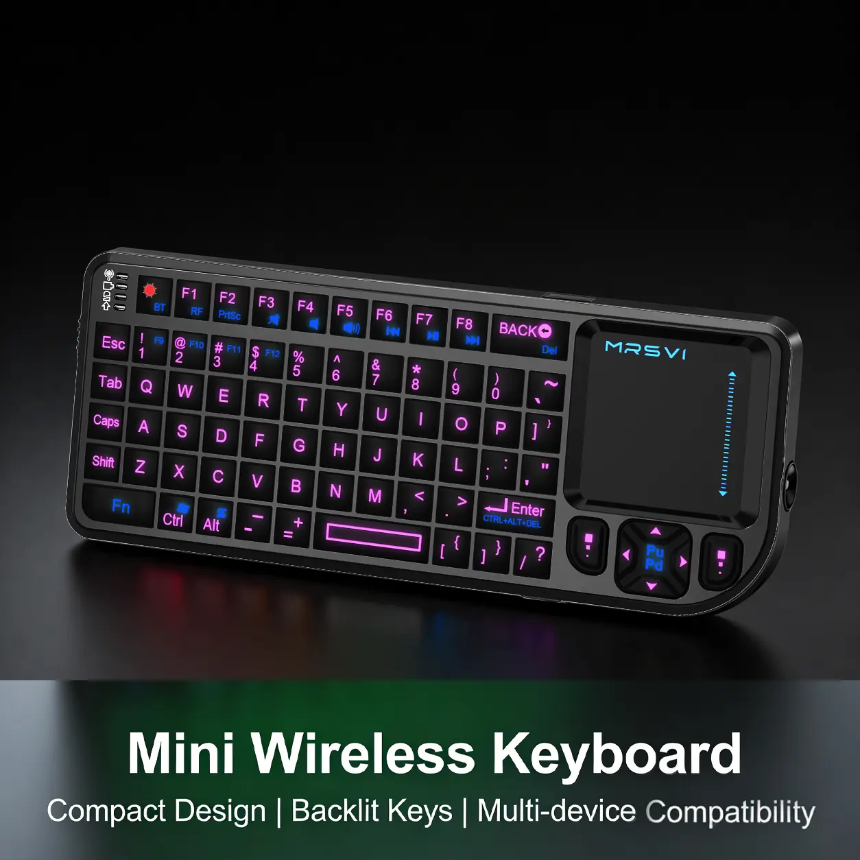 USB Rechargeable Keyboard Compact Mini BT 5.4-compatible Wireless Keyboard with Touchpad, RGB Backlight Keyboard for Smart Tvs, MAC, Windows, Tablets & Projectors