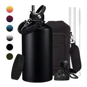 32/40/64/128oz Stainless Steel Insulated Water Bottle, 1 Gallon Vacuum Flask Water Bottle Jug with Carrier Bag, Cold-48h Hot-24, Leak Proof, Black