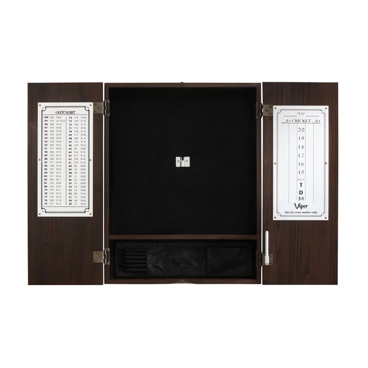 Viper 40-1081 Metropolitan Compressed Fiber Bristle Dartboard & Cabinet Bundle - Tournament Standard Size Set with Steel Tips, Self-Repairing Surface, Detachable/Rotatable Number Ring, 17.75" Diameter, 25lbs, Espresso Finish, Darts, 25 Lbs, Detachable Num