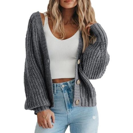 TFNOSIZE Women's Chunky Knit Open-Front Sweater Long Sleeve Button Loose Fit Short Cardigan Outerwear Coat