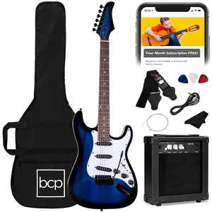 Best Choice Products 39in Full Size Beginner Electric Guitar Kit with Case, Strap, Amp, Whammy Bar