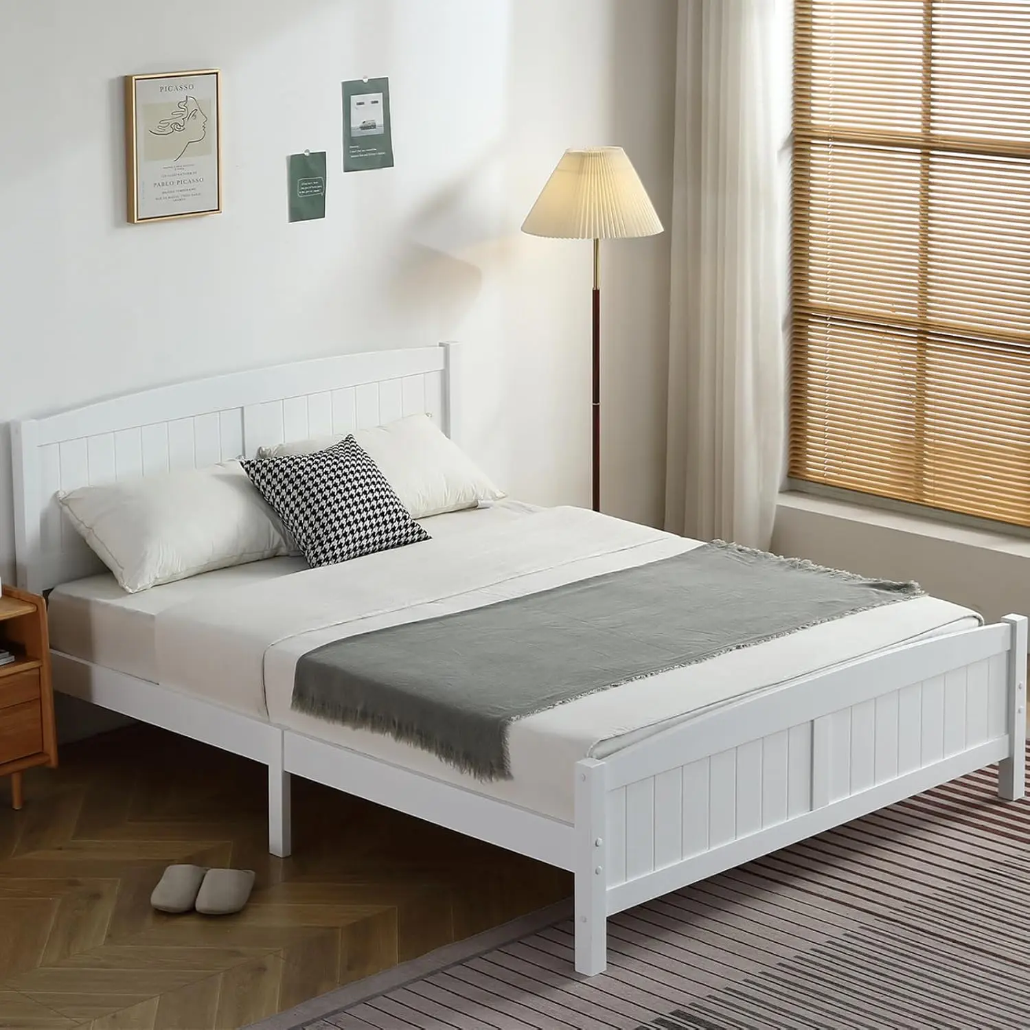 Wood Bedframe Bed Frame with Headboard Bedroom Platform Bed with Footboard, 12 Wood Slat Support, No Box Spring Needed,dorm essentials,home decor